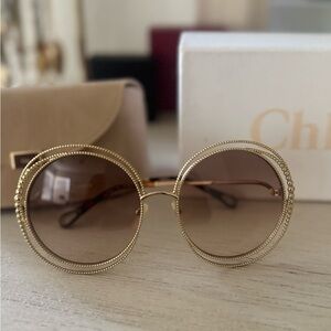 Chloe Gold Frame Sunglasses with Brown Lenses